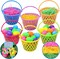 6 Pieces 8" Easter Egg Baskets with Handle and 55 g Tricolors Grass for Garden Party Favors, Easter Eggs Hunt, Goodies Goody, Basket Fillers Stuffers Toy